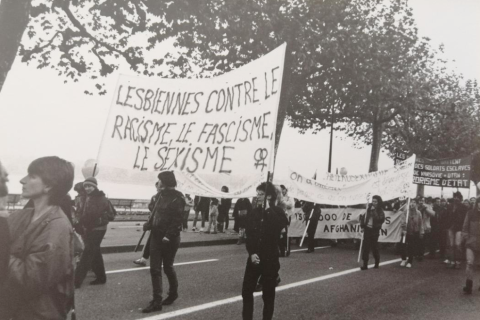 Manifestation lesbienne pour le droit d’asile, Genève 31 mars 1986. Fonds Claire Sagnières, Lestime.